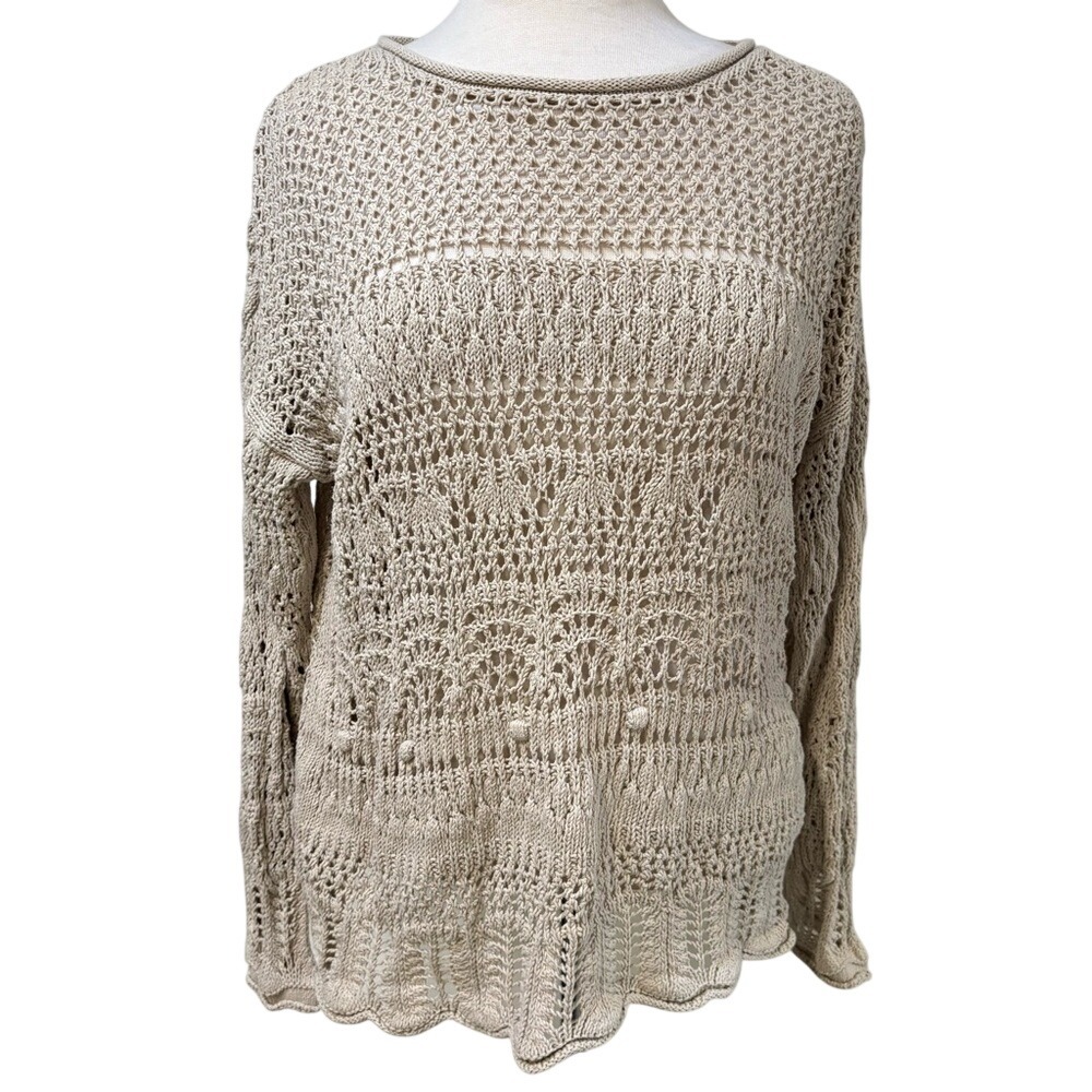 Crochet Knit Boho‎ Sweater | Oversized Open Weave Neutral/ Large/ festival
